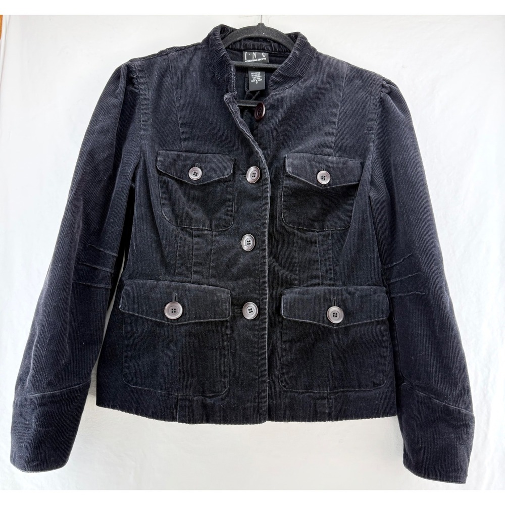 INC International Concepts Black Corduroy Military‎ Style Jacket Womens Size S